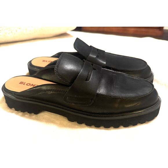 Blondo Leather Penny Loafers Black chunky lug sole slip on shoes womens 11M - Picture 1 of 8
